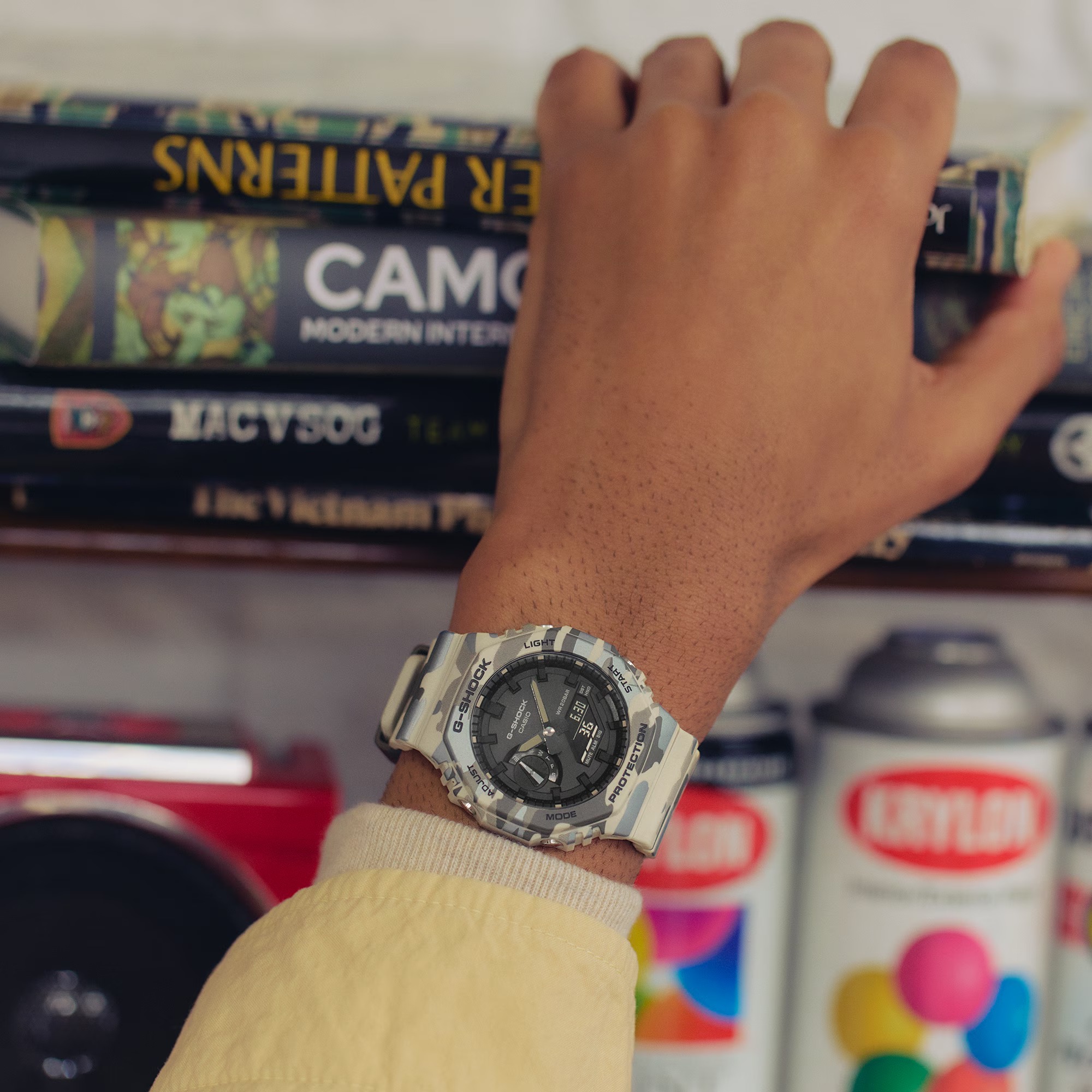 G-SHOCK GA-2100CMD-8A camouflage watch on wrist