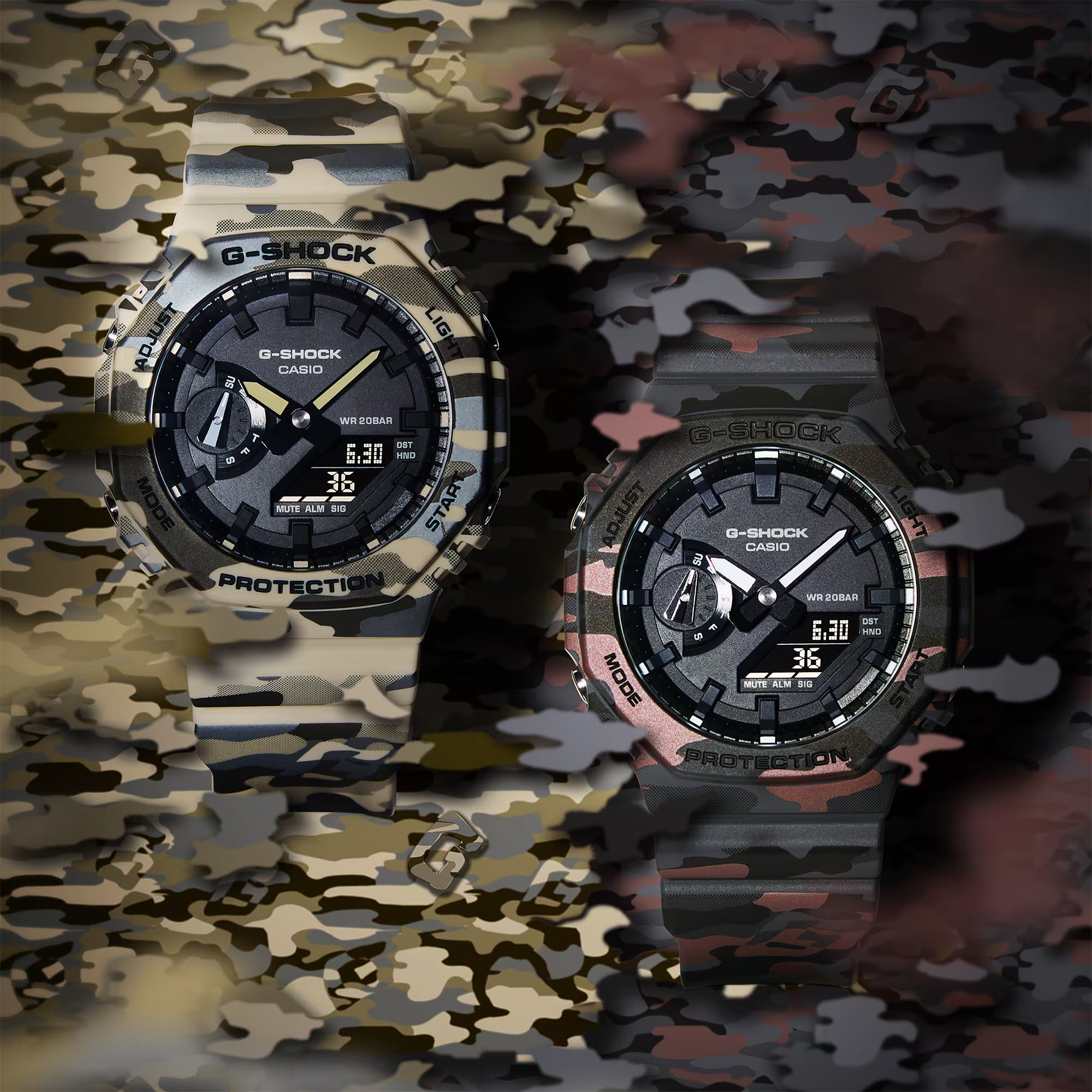 G-SHOCK GA-2100CMD-8A camouflage watch on wrist