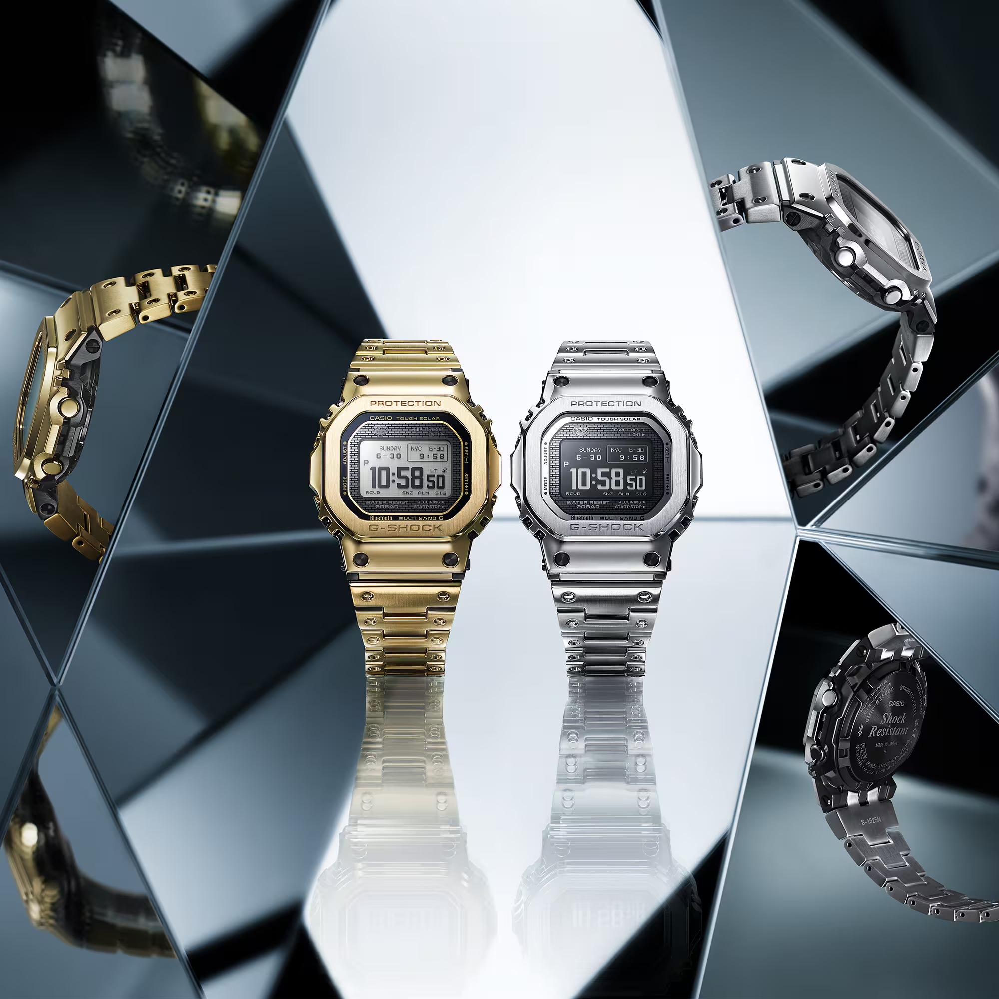 G-SHOCK GMW-BZ5000 gold and silver full-metal watches